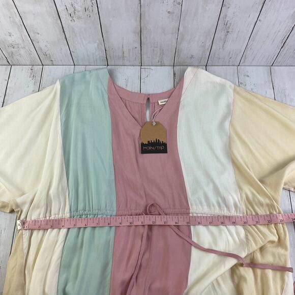 NWT Main Strip Cream/White/Mint/Rose Colorblock Tie Waist Romper Size Small - Picture 14 of 14